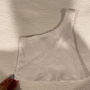 Off one shoulder white urban tank